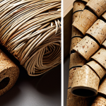 ** A close-up shot of various sustainable materials used in eco-design. Focus on textures and details. Feature recycled plastic with visible markings, bamboo stalks woven together, a sample of cork showing its cellular structure, and a woven linen fabric. The lighting should be soft and natural, highlighting the beauty and potential of these materials.

**